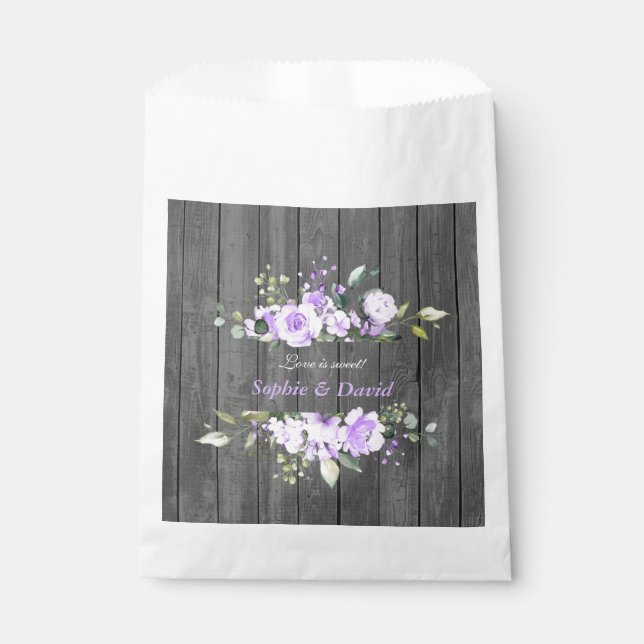 Charm Lavender Floral Barn Wood Wedding Favor Bag (Front)