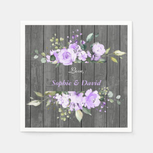 Charm Lavender Floral Barn Wood Wedding Napkins