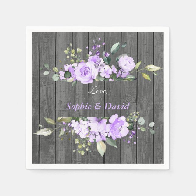 Charm Lavender Floral Barn Wood Wedding Napkins (Front)