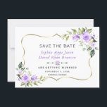 Charm Lavender Flowers Gold Frame Wedding Save The Date<br><div class="desc">Elegant card design featuring watercolour lavender flowers and green leaves, a faux gold frame, floral divider, on a white background. On the back lavender floral wreath in a heart shape and initials. Use Personalise tool to add your info, change fonts, font's colours. For matching items, please, visit my Lavender Flowers...</div>