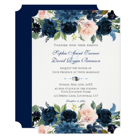 Charm Lavender Navy Blue Floral Bloom Wedding Invitation | Zazzle.com