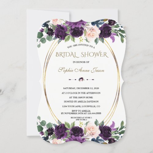 Charm Lavender Navy Blue Flowers Bridal Shower Invitation