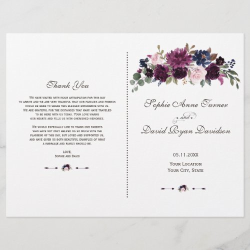 Charm Lavender Navy Floral Bloom Wedding Program