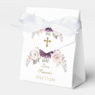 Charm Lavender Pink Blush Flowers Monogram Baptism Favor Boxes