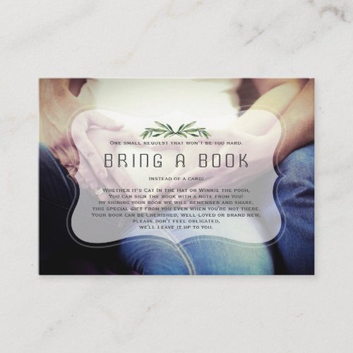 Charm Leaves Photo Baby Shower Bring A Book Enclosure Card