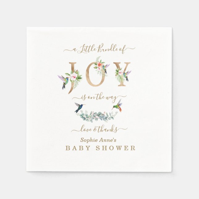 Charm Little Bundle Of Joy Hummingbird Baby Shower Napkins (Front)