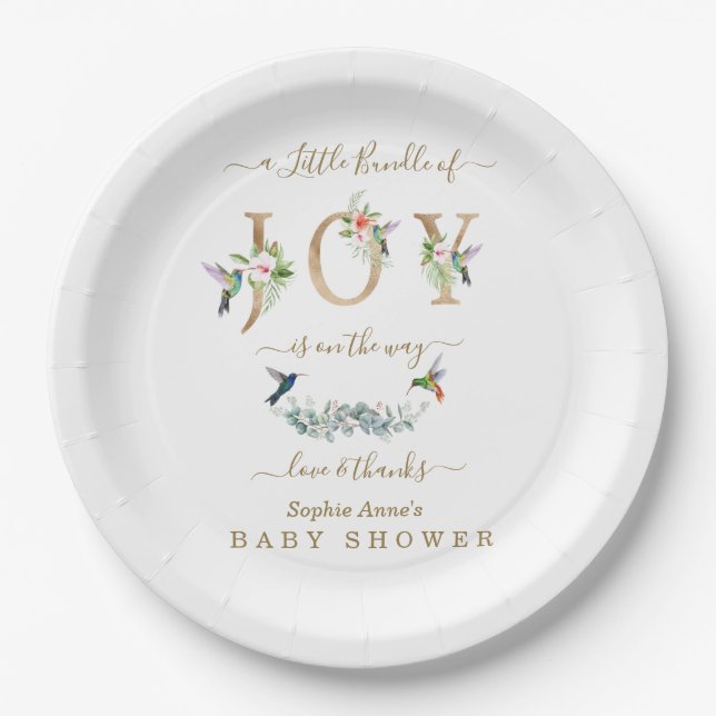Charm Little Bundle Of Joy Hummingbird Baby Shower Paper Plates (Front)