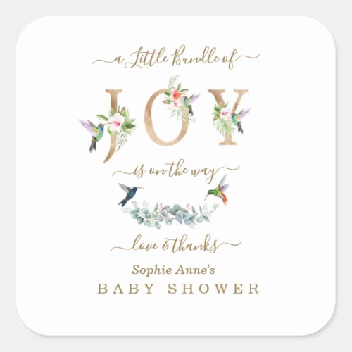 Charm Little Bundle Of Joy Hummingbird Baby Shower Square Sticker