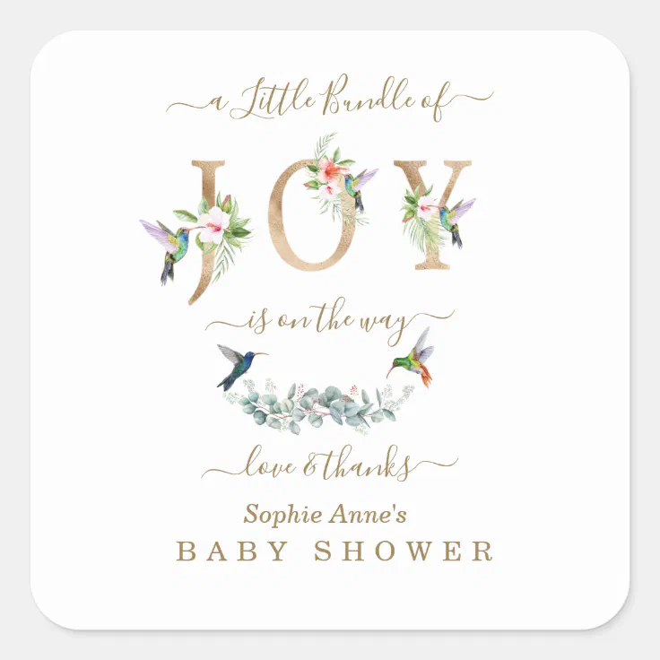 Charm Little Bundle Of Joy Hummingbird Baby Shower Square Sticker Zazzle