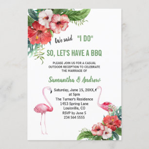 Charm Luau Flamingo Floral I DO BBQ Invite