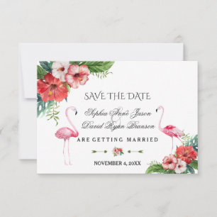 Charm Luau Flamingo Tropical Floral Save The Date