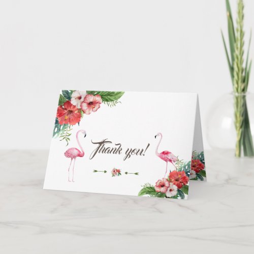 Charm Luau Flamingo Tropical Floral Thank  you Thank You Card