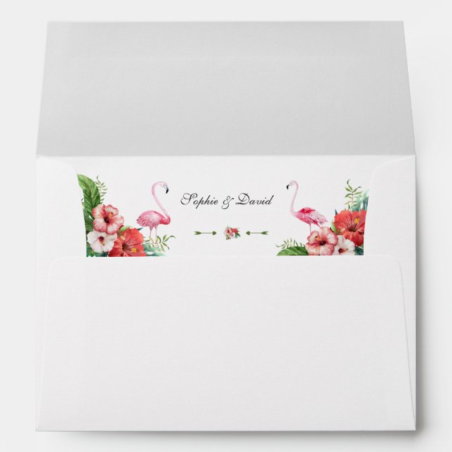 Charm Luau Flamingo Tropical Floral Wedding Envelope (Back (Bottom))
