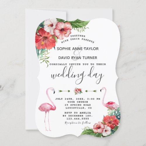 Charm Luau Flamingo Tropical Floral Wedding Invitation