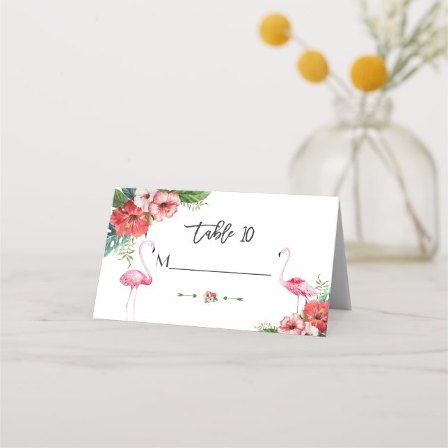 Charm Luau Flamingo Tropical Floral Wedding Place Card (Back)