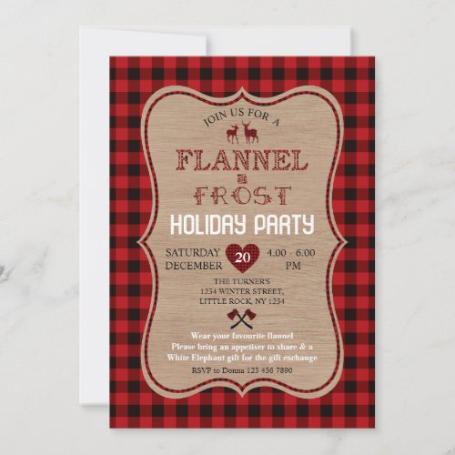 Charm Lumberjack Flannel and Frost Holiday Party Invitation