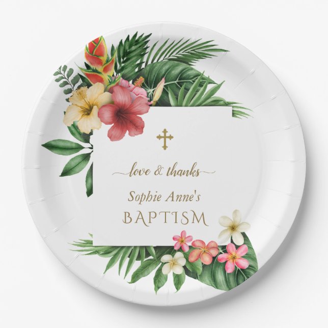 Charm Lush Tropical Garden Flowers Bloom Wedding  Paper Plates (Front)