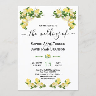 Charm Mediterranean Lemon Fruits Flowers Wedding Invitation
