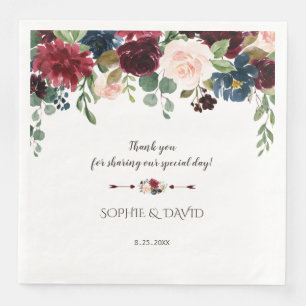 Charm Merlot Navy Blue Floral Wedding Paper Dinner Napkins