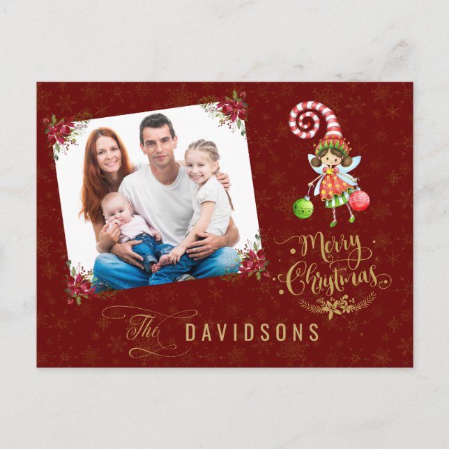 Charm Merry Christmas Fairy Family Photo Holiday Postcard (Front)