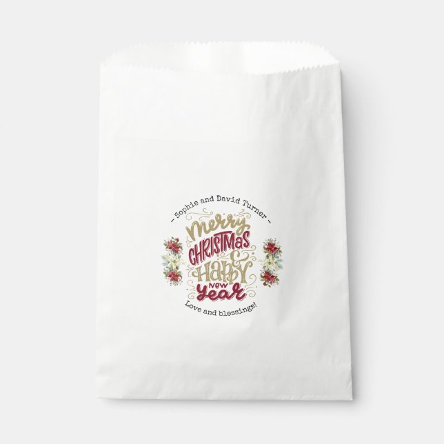 Charm Merry Christmas Happy New Year Typography Favor Bag (Front)