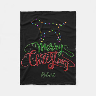 Charm Merry Christmas Light Bulbs Dog Monogram Tod Fleece Blanket