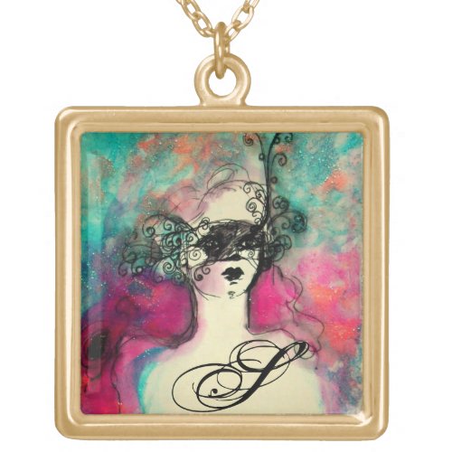 CHARM MONOGRAM  Mysterious Beauty with Mask Gold Plated Necklace