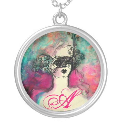 CHARM MONOGRAM  Mysterious Beauty with Mask Silver Plated Necklace