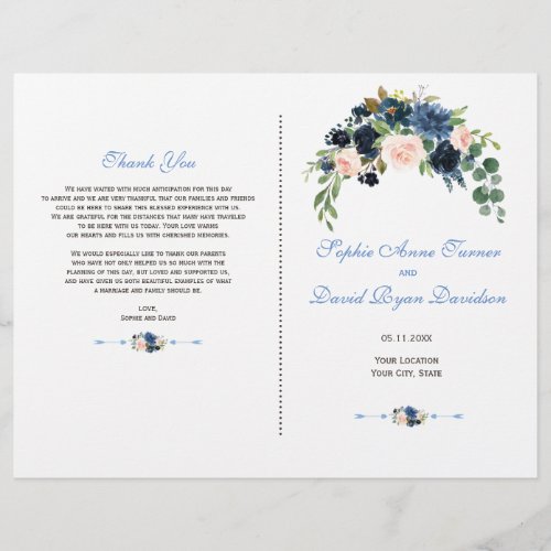 Charm Navy Blue Blush Flowers Bloom Program Flyer