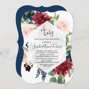 Charm Oh BABY Burgundy Floral Hexagon Baby Shower Invitation