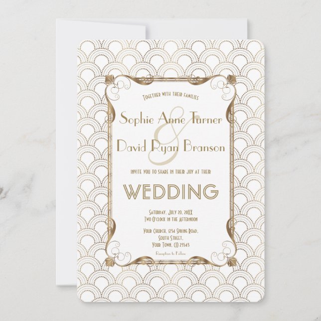 Charm Old Hollywood Great Gatsby White Wedding Invitation (Front)