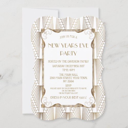 Charm Old Hollywood White Great Gatsby New Year Invitation