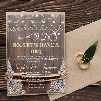 Charm Old Wood Lace String Lights After I DO BBQ Invitation