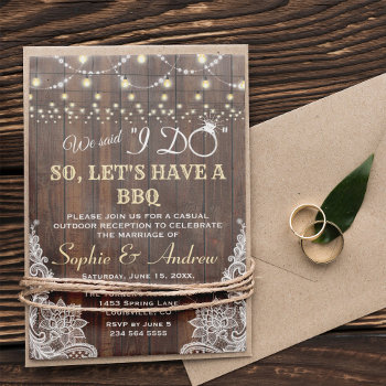 Charm Old Wood Lace String Lights After I Do Bbq Invitation by Go4Wedding at Zazzle