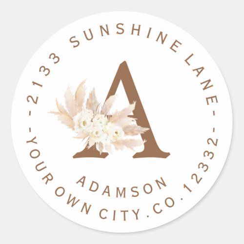 Charm Pampas Grass Monogram Circular Address Label