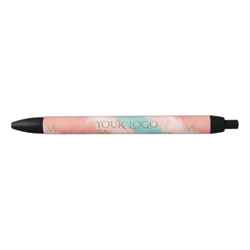 Charm Pastel Pink Green Watercolor Gold Monogram Black Ink Pen