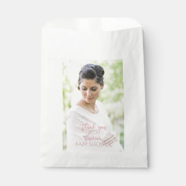Charm Photo Baby Shower Rose Gold Thank you Favor Bag (Front)