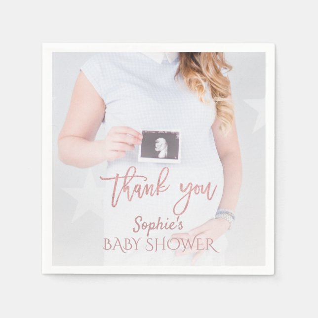 Charm Photo Baby Shower Rose Gold Thank you Napkins (Front)
