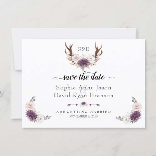 Charm Pink Blush Floral Antlers Save The Date