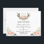 Charm Pink Blush Floral Antlers Save The Date<br><div class="desc">Romantic Pink Blush Cream Floral Antlers Monogram card design. It features gorgeous watercolour antlers with flowers, pink blush cream floral bouquet, arrows with hearts and floral bouquet as a divider. Use Personalise tool to add your info. You can change fonts, colours. For matching items, please, visit my Blush Cream Floral...</div>