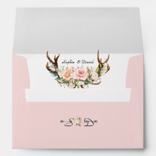 Charm Pink Blush Floral Antlers Wedding Envelope