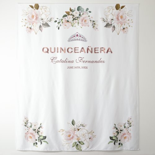 Charm Pink Blush Floral Rose Gold QUINCEAERA Prop Tapestry
