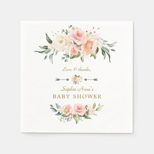 Charm Pink Blush Flowers Frame Baby Shower Napkins