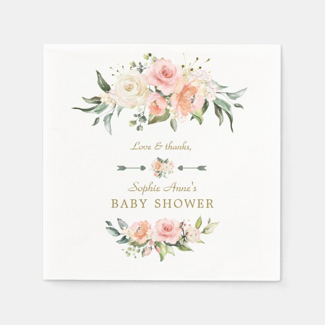 Charm Pink Blush Flowers Frame Baby Shower Napkins (Front)