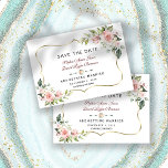 Charm Pink Blush Flowers Gold Frame Wedding Save The Date<br><div class="desc">Elegant card design featuring watercolour pink blush flowers and green leaves,  a faux gold frame,  floral divider,  on a white background. On the back blush flowers bouquet. Use Personalise tool to add your info,  change fonts,  font's colours. For matching items,  please,  visit my Blush Cream Flowers Collection.</div>
