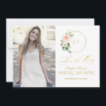 Charm Pink Blush Flowers Gold Save The Date<br><div class="desc">Modern,  Geometric and elegant design featuring pink blush watercolour flowers,  unique faux gold glitter round frame; on the back floral frame. Use Personalise tool to add your info. For matching items,  please,  visit my Bridal Shower Photo Collection.</div>