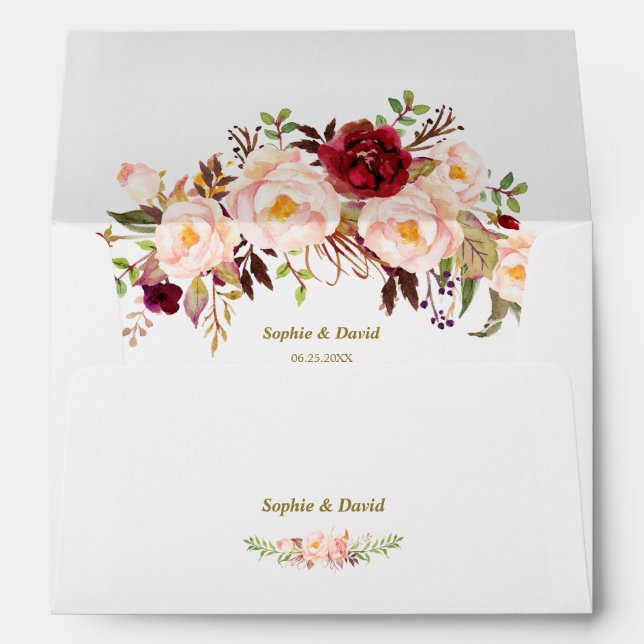 Charm Pink Blush Flowers Wedding Return Address Envelope (Back (Bottom))