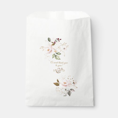 Charm Pink Blush Gold Flowers Monogram Wedding Favor Bag