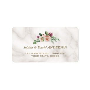 Charm Pink Champagne Floral Marble Wedding Label