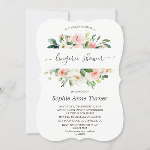 Charm Pink Cream Floral Calligraphy Bridal Shower Invitation